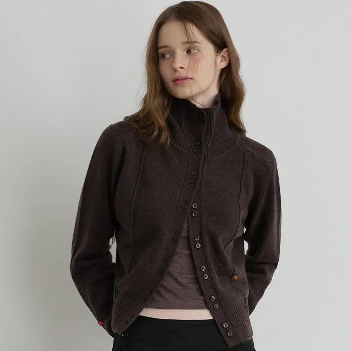 HIGH NECK BUTTON CARDIGAN DBR