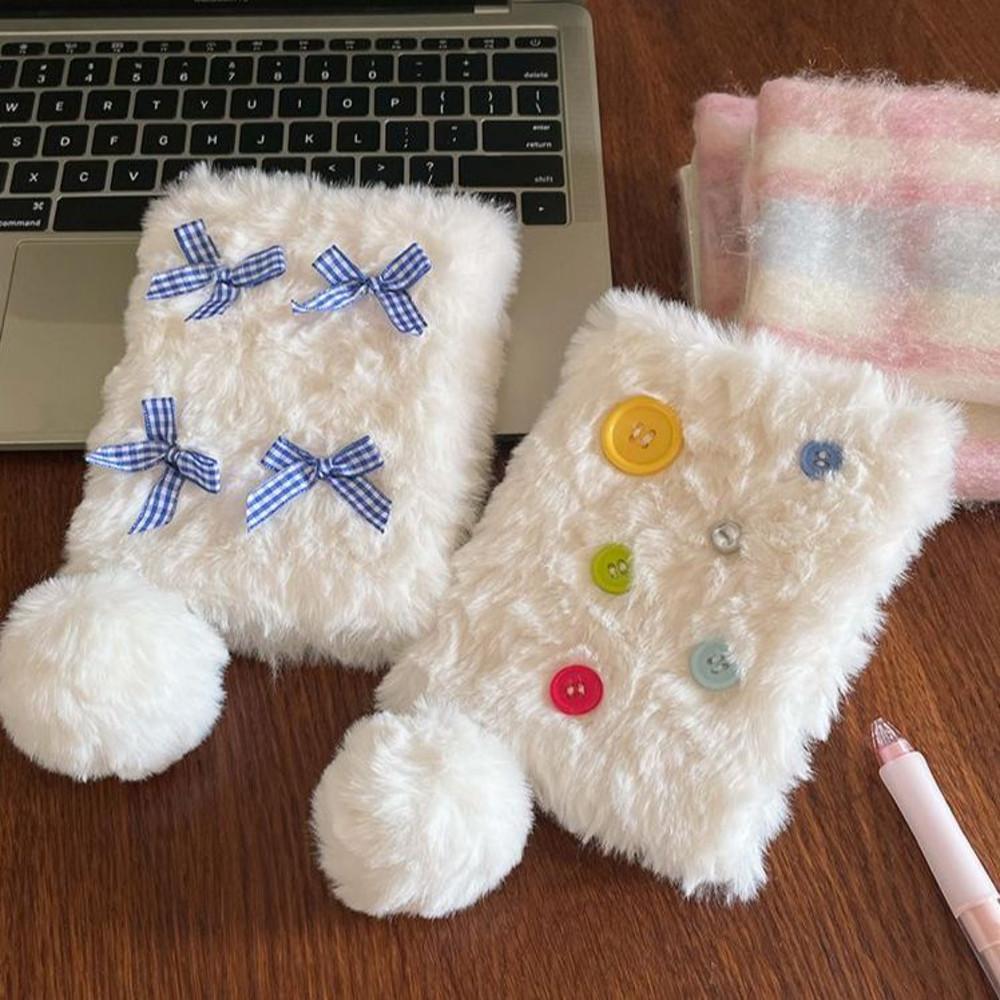 화이트 퍼 노트 북커버 세트 털 리본 A6