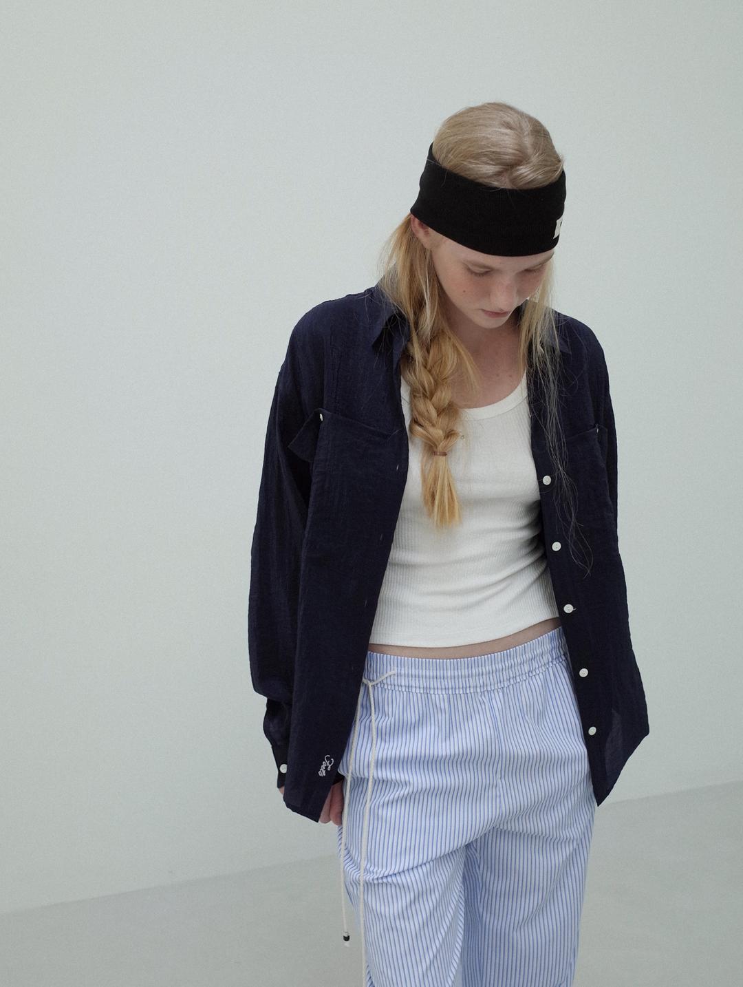 Beach shirring shirt - navy