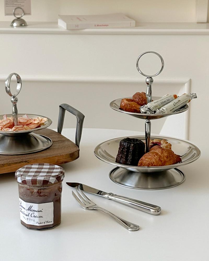프렌치 디저트 트레이 2단 애프터눈티 케이크 스탠드 접시 홈파티