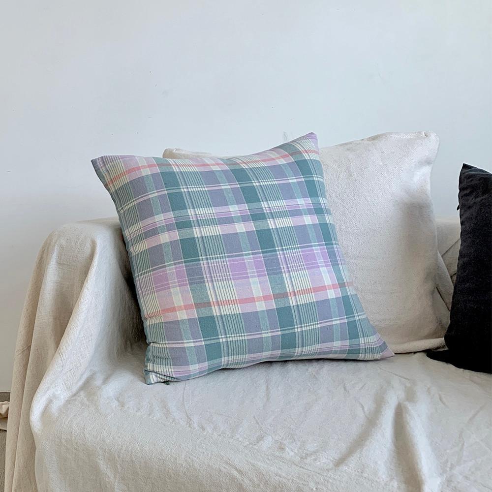 cotton candy cushion cover 체크 쿠션 연보라 블루 빈티지