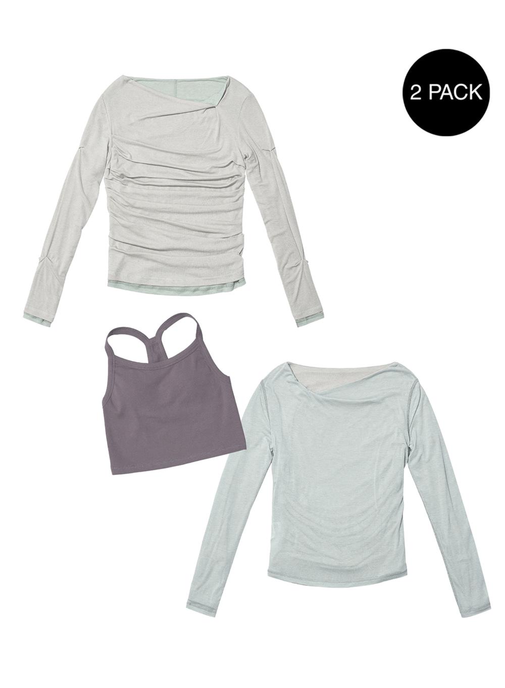 [WOMEN] DOUBLE FACED PINTUCK DRAPE TOP (2 PACK)_LIGHT GREY