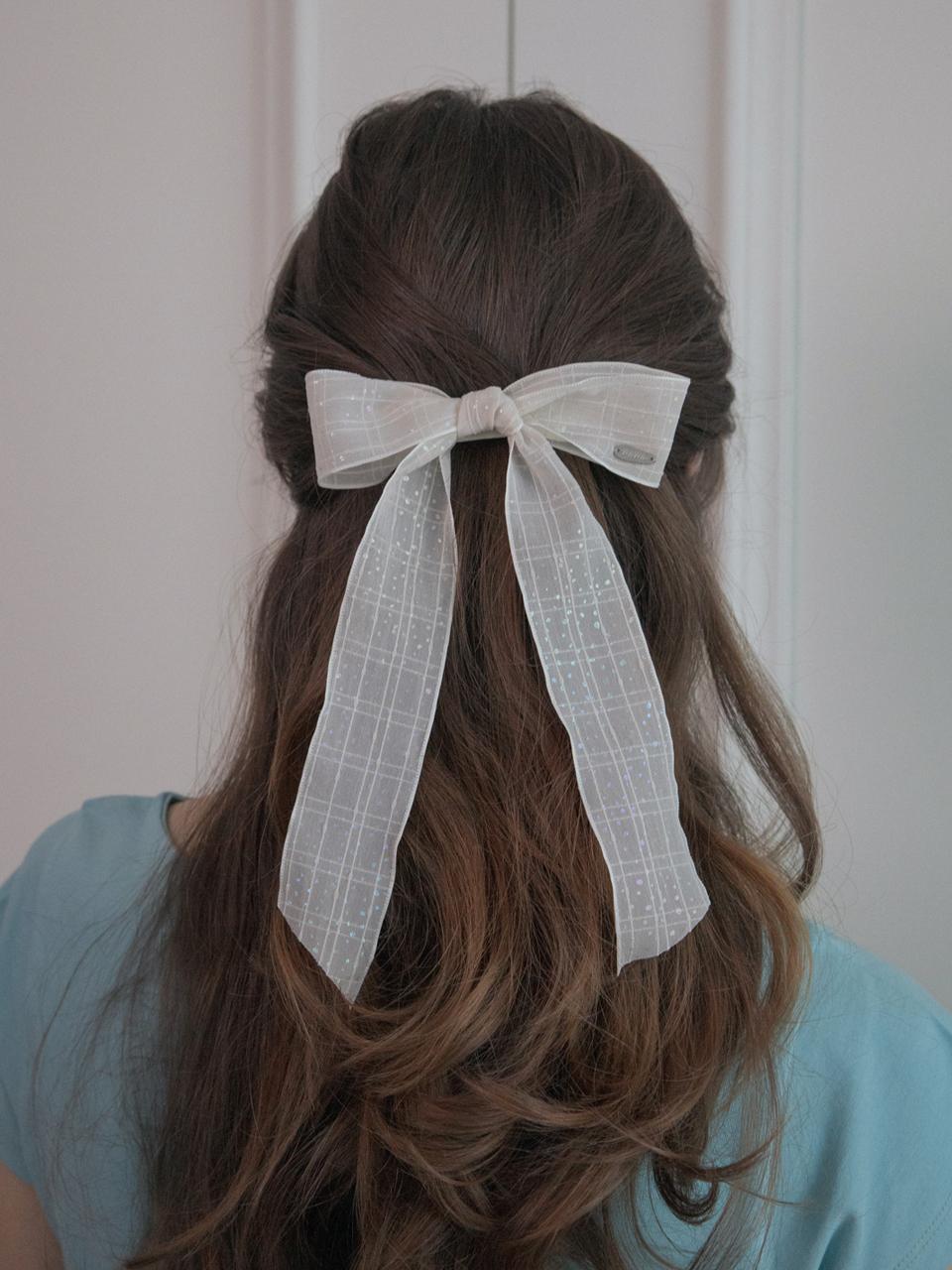 Pearly check ribbon hairpin (2color)