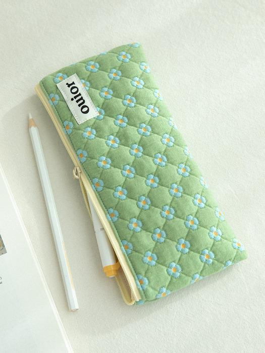 ouior flat pencil case - dot flower pistachio (topside zipper)