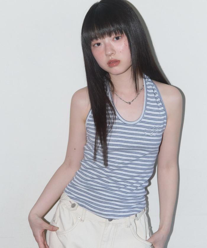 STRIPE OPEN-BACK HALTERNECK (BLUE) F25QB133