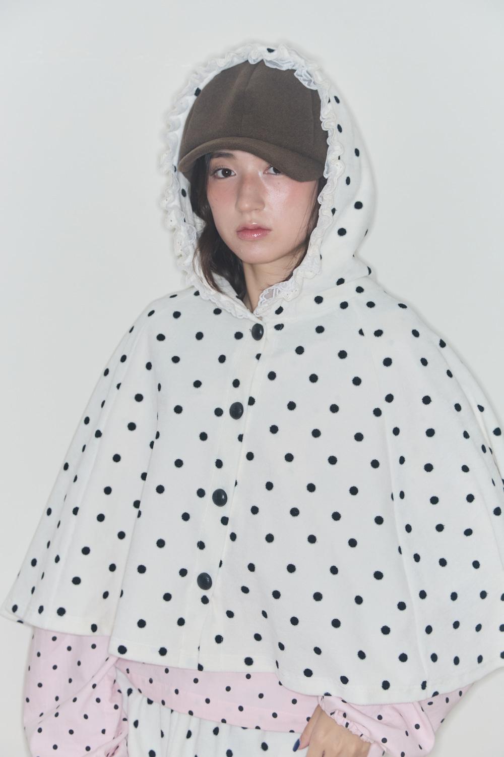 POLKA TERRY HOOD CAPE (WHITE)