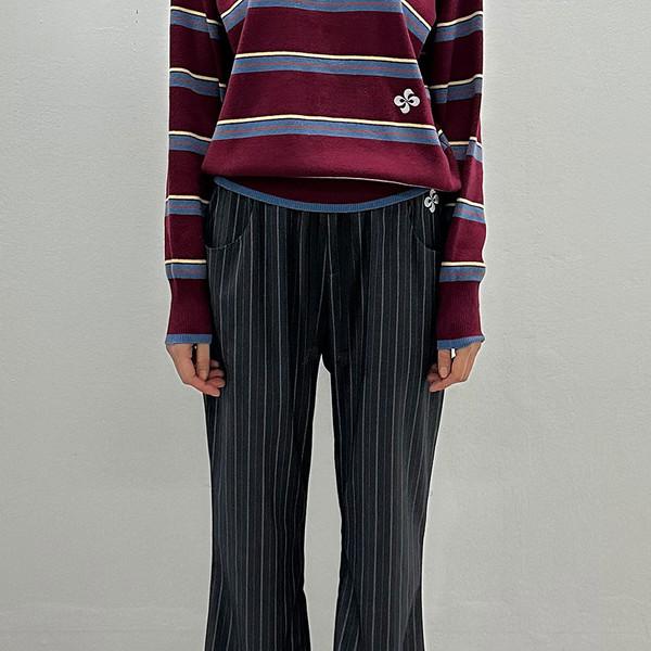 BUTTON STRIPE BENDING PANTS / charcoal