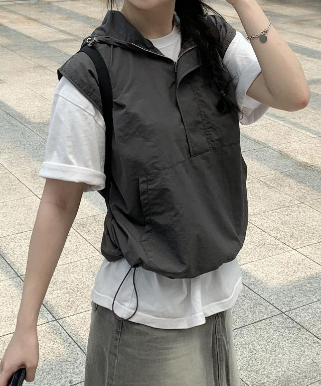 y2k 나일론 후드 아노락 조끼 베스트 자켓 고프코어