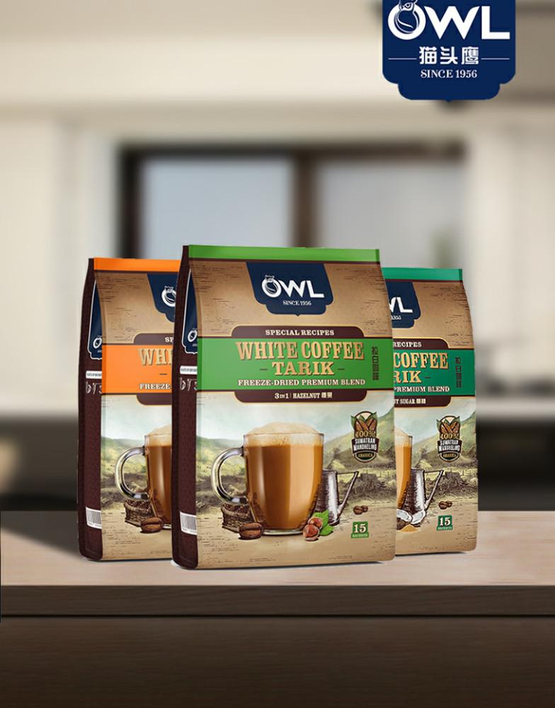 싱가포르 OWL 부엉이 화이트 커피 오리지날 헤이즐넛 코코넛 슈가 세트 600g X 3팩