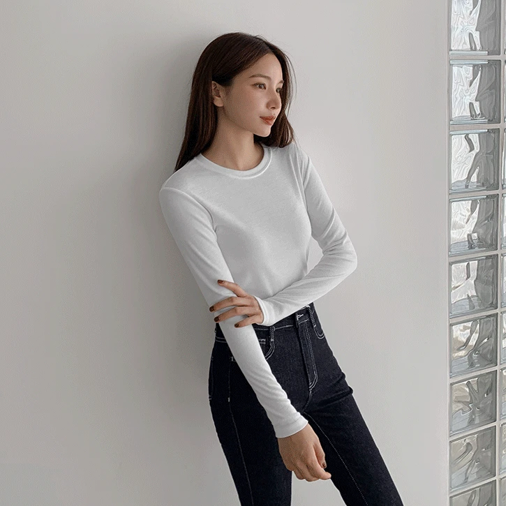 [5컬러/레이온혼방]쫀쫀레이온 라운드긴팔티