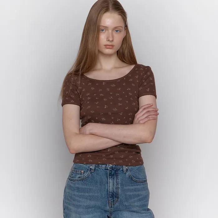 2nd / flower t-shirt - brown