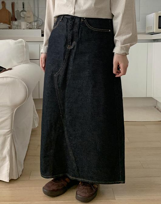 리진 생지 데님 롱 스커트
