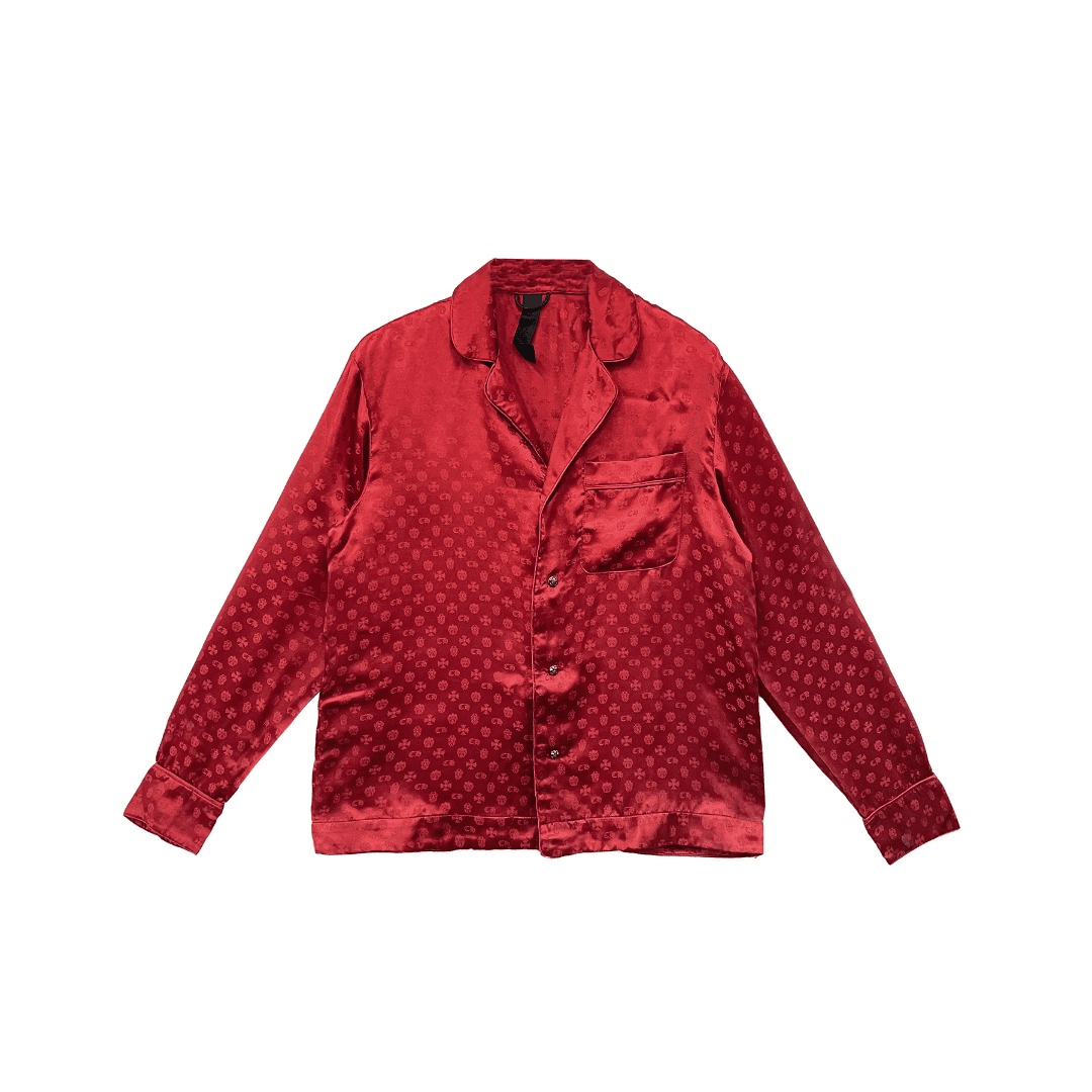 Chrome Hearts Cross Pattern Red Silk Pajama Set Nightgown