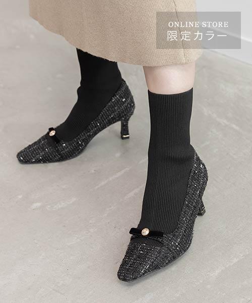 新色/【WEB限定カラーあり】パールリボンニットドッキングブーツ