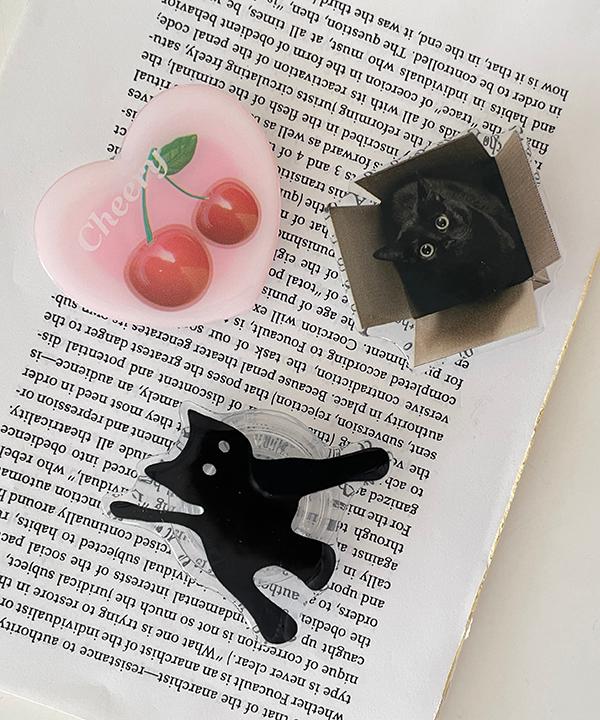 키치 하이틴 검정 고양이 하트 체리 스마트톡 아크릴톡