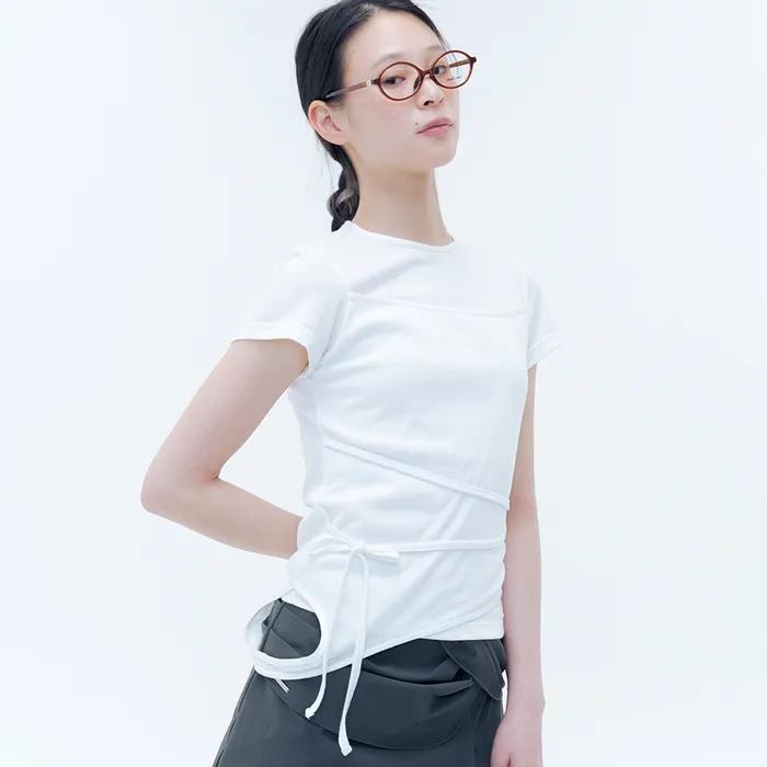 String layered knit top WHITE