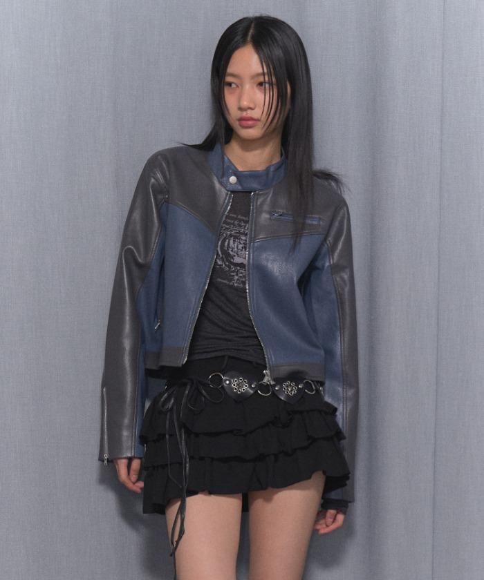 [NF] BLOCK PANEL LEATHER JACKET (BLUE)_FZA940