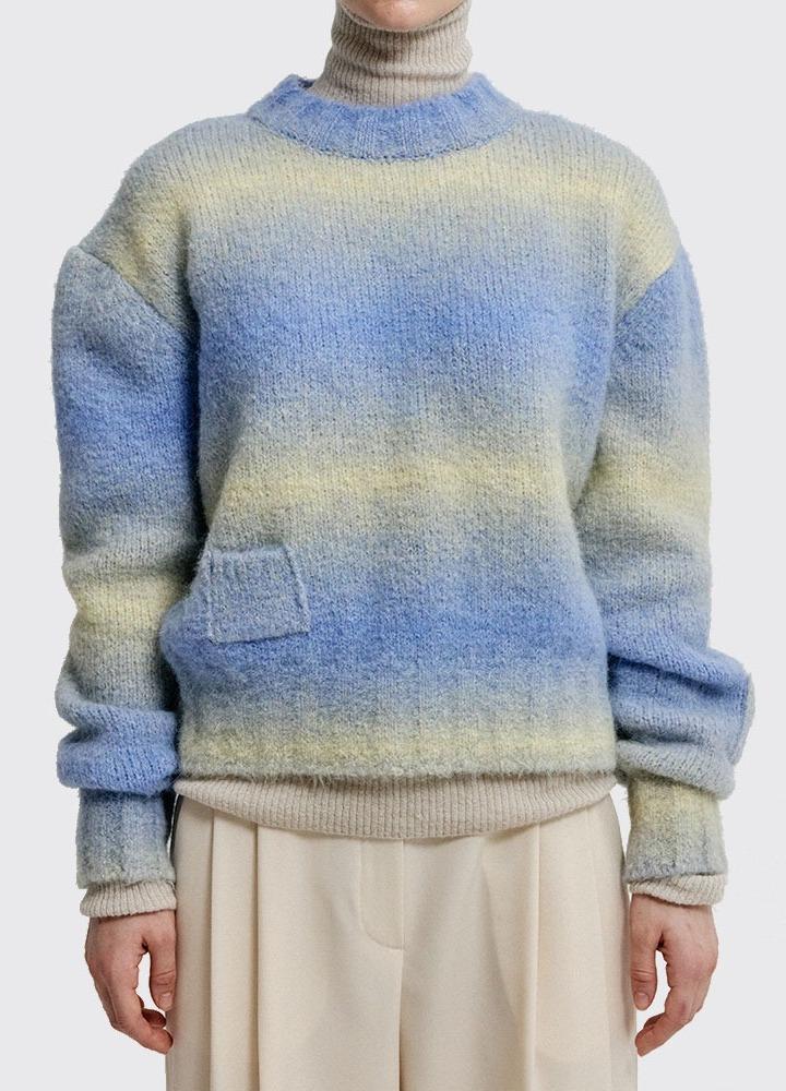 XARA GRADATION STRIPED KNIT PULLOVER YELLOW/PURPLE