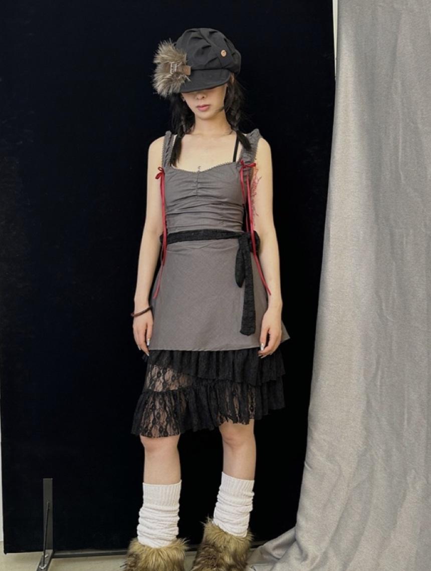 Ttsunami bow gray splice sleeveless dress