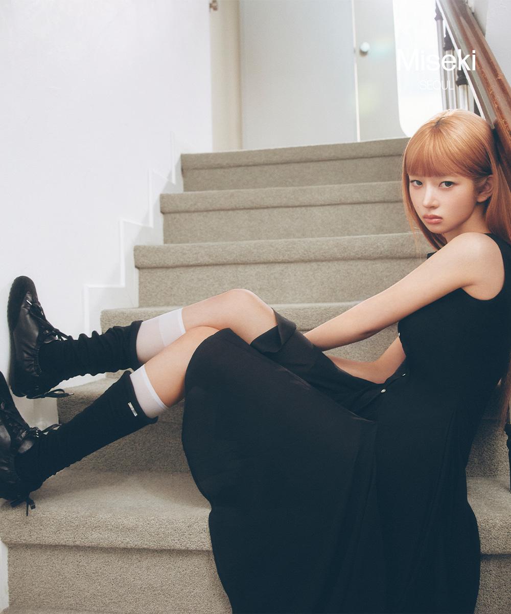 [레이 PICK] Open toe sheer knee socks BLACK