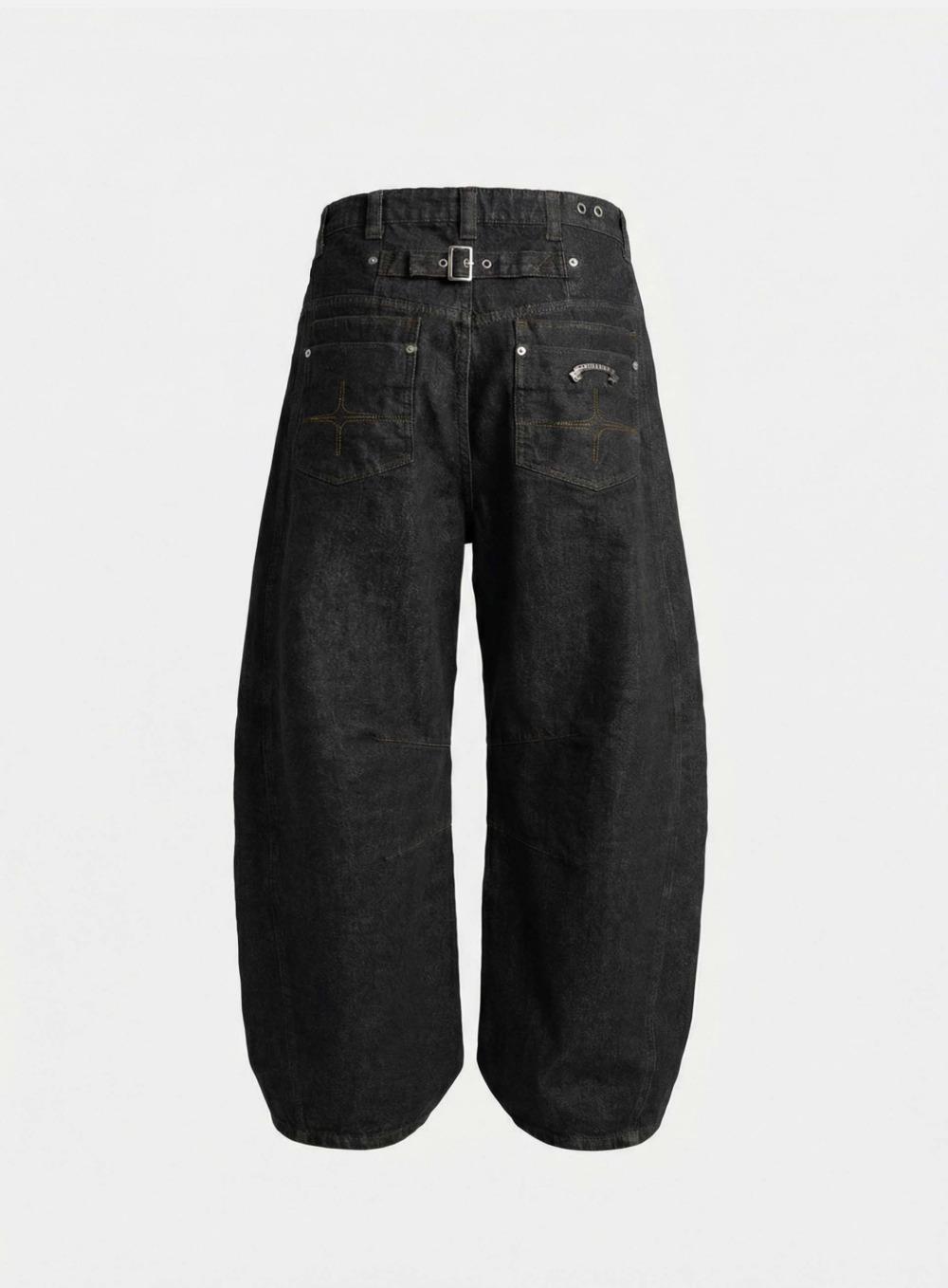 [4/21 발송] [w-pts26-063] Selvedge Cinch-Back Curved Fit Pants - Black