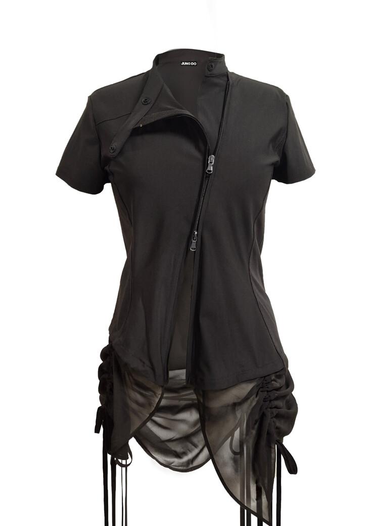 CURVED ZIP-UP SHIRT WITH LAYER . DARK BROWN