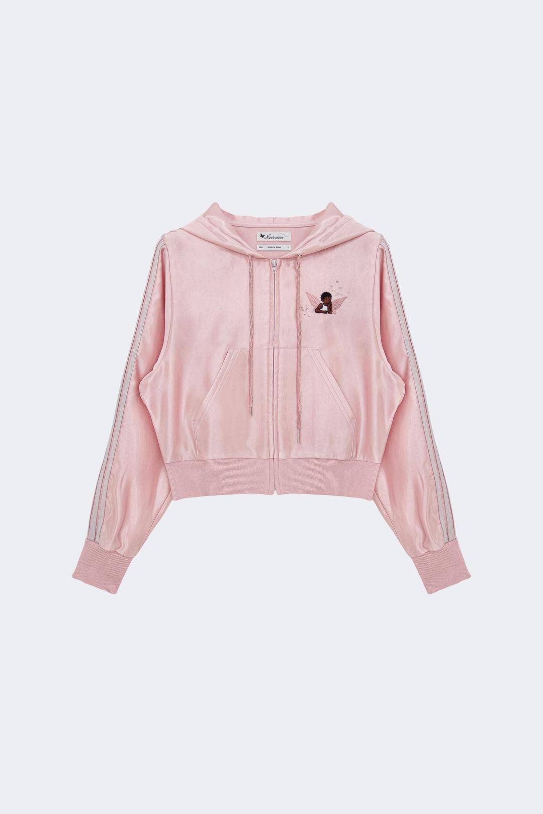 Jay Satin Hood Zip Up_Pink