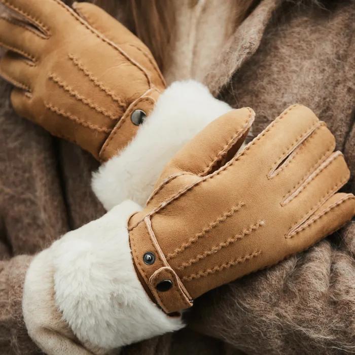 [선물 포장] 100% 천연 스웨이드&양털 램 시어링 유니섹스 무스탕 장갑