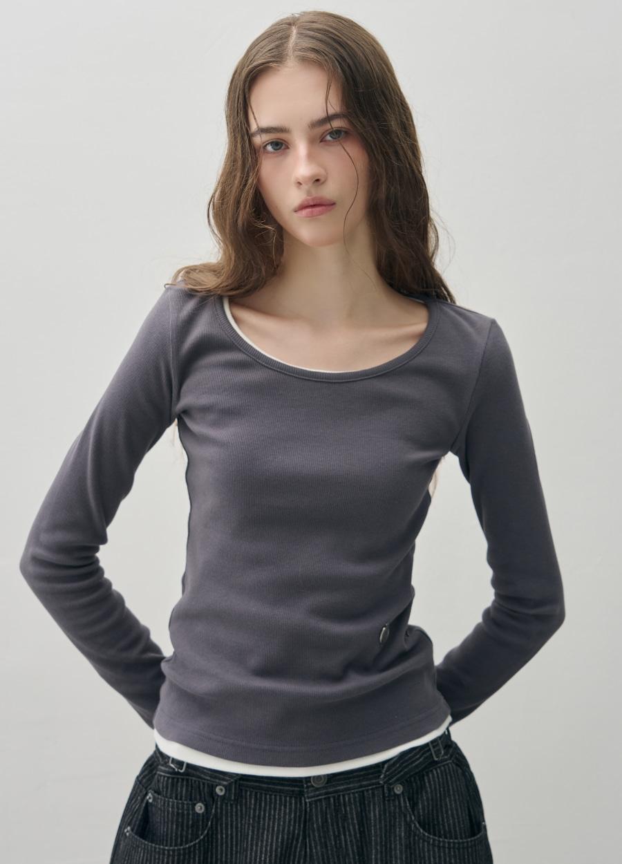 스쿱넥 리브드 롱 슬리브 [CHARCOAL]