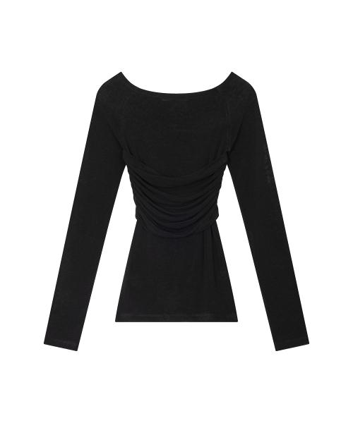 RIBBON OFF-SHOULDER DRAPE TOP, BLACK