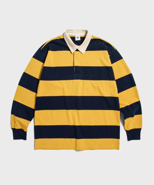 Classic Fit Striped Jersey Rugby Shirt Yellow/Navy