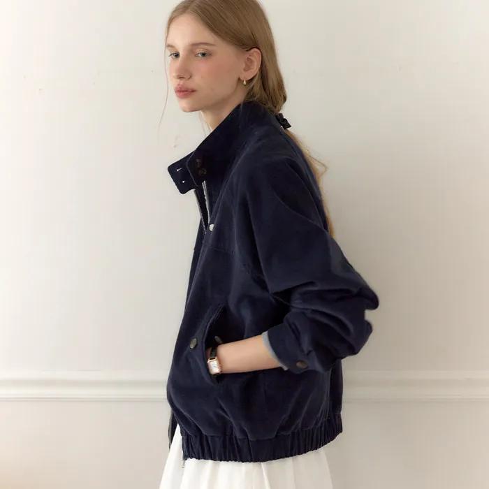 Corduroy Button Point Blouson Jacket - Navy