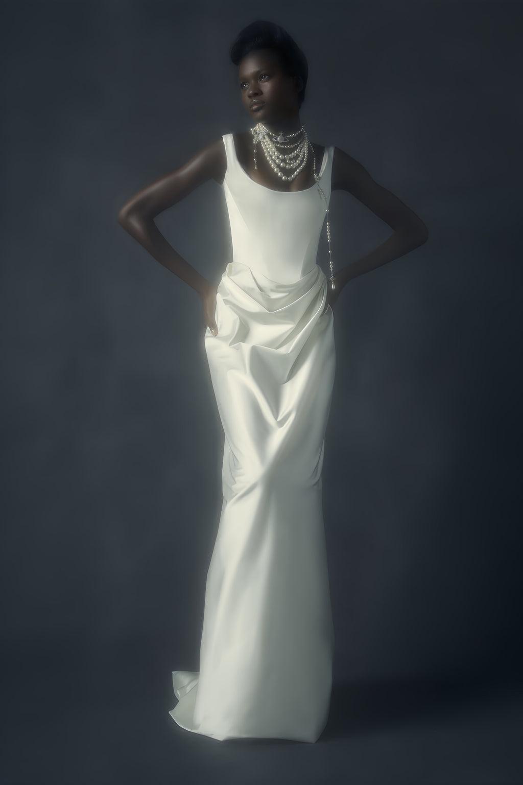 Fiona White Satin Square Neck Maxi Dress
