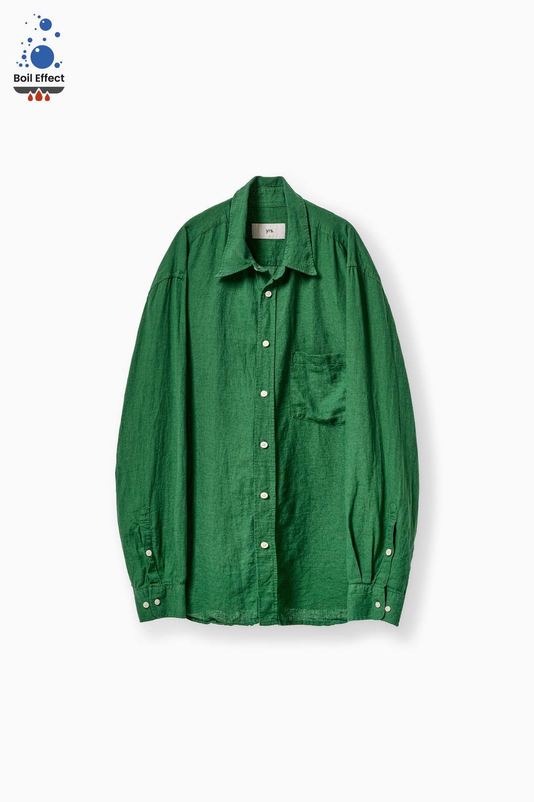 DEEP GREEN BOIL EFFECT LINEN POIKA SHIRTS CLASSIC FIT (ECP GARMENT PROCESS)