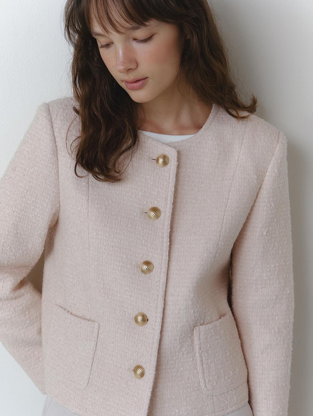 Grace round neck tweed jacket_pink
