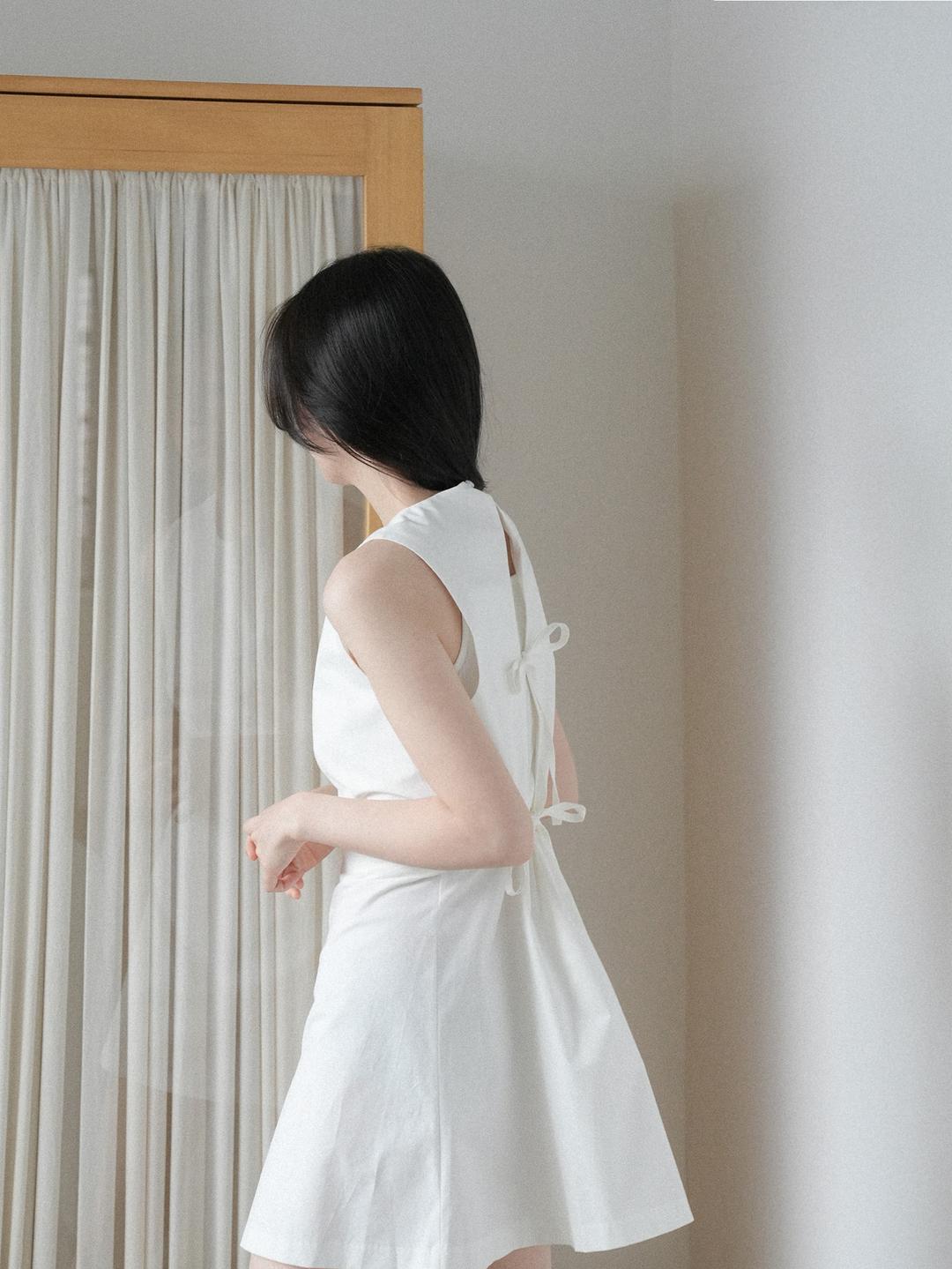 123앙드트와 [NouArté] 소네 백 리본 미니 드레스 (아이보리)