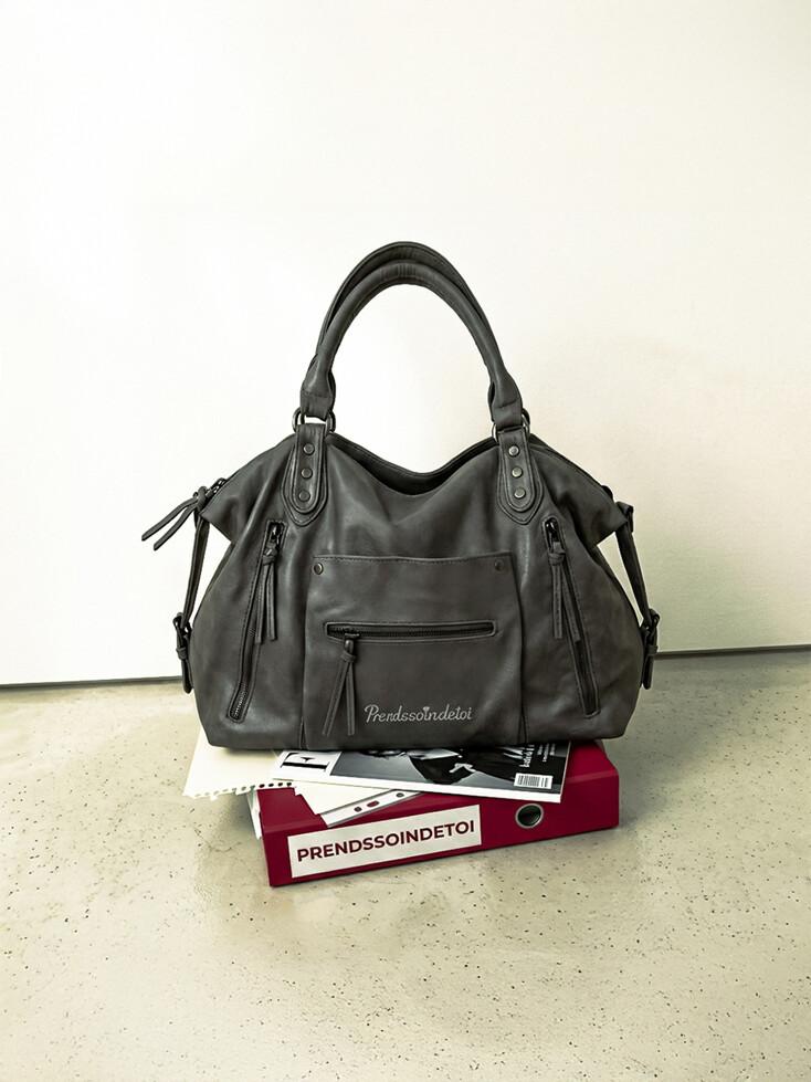 Classic Stud Zip Soft Frame Shoulder bag Gray