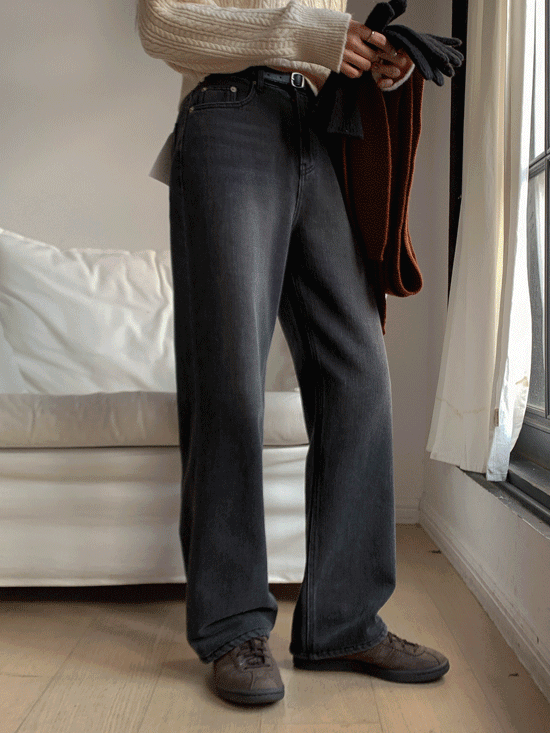 [속기모🔥][MADE] 무드닝 모엘 텍스쳐드 와이드 흑청 데님 팬츠