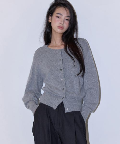 퍼프 슬리브 앙고라 울 가디건 그레이