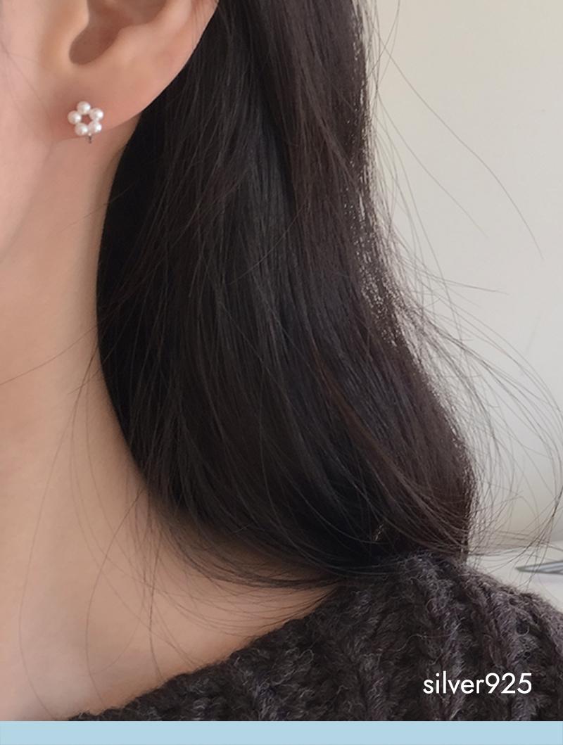 flower pearl onetouch earring (silver925)