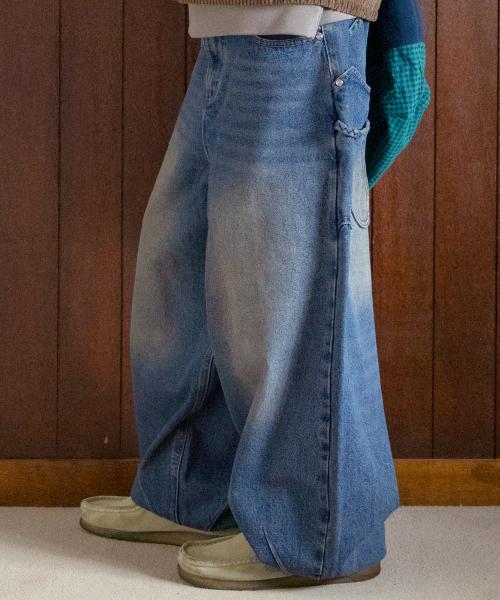 WXP064 카미 워싱 데님 벌룬 팬츠 (DEEP BLUE)