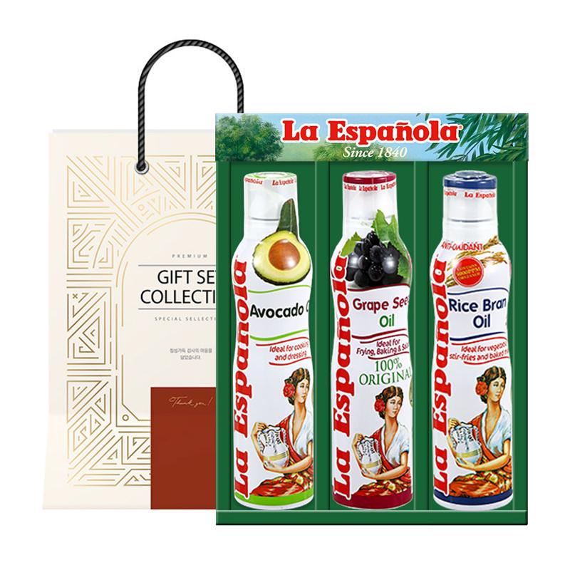 에스파뇰라 스프레이형 아보카도 오일 200ml + 포도씨유 200ml + 현미유 200ml 선물세트 + 쇼핑백, 1세트