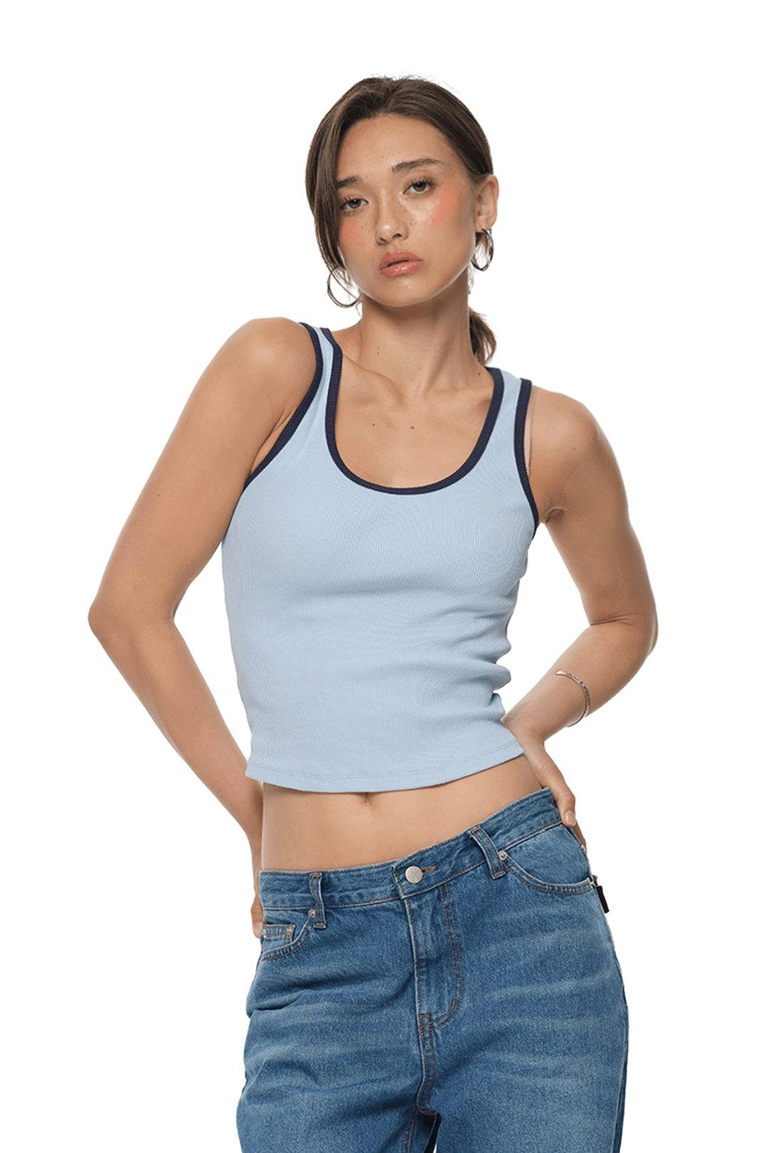 CONTRAST SLEEVELESS TOP (LIGHT BLUE)