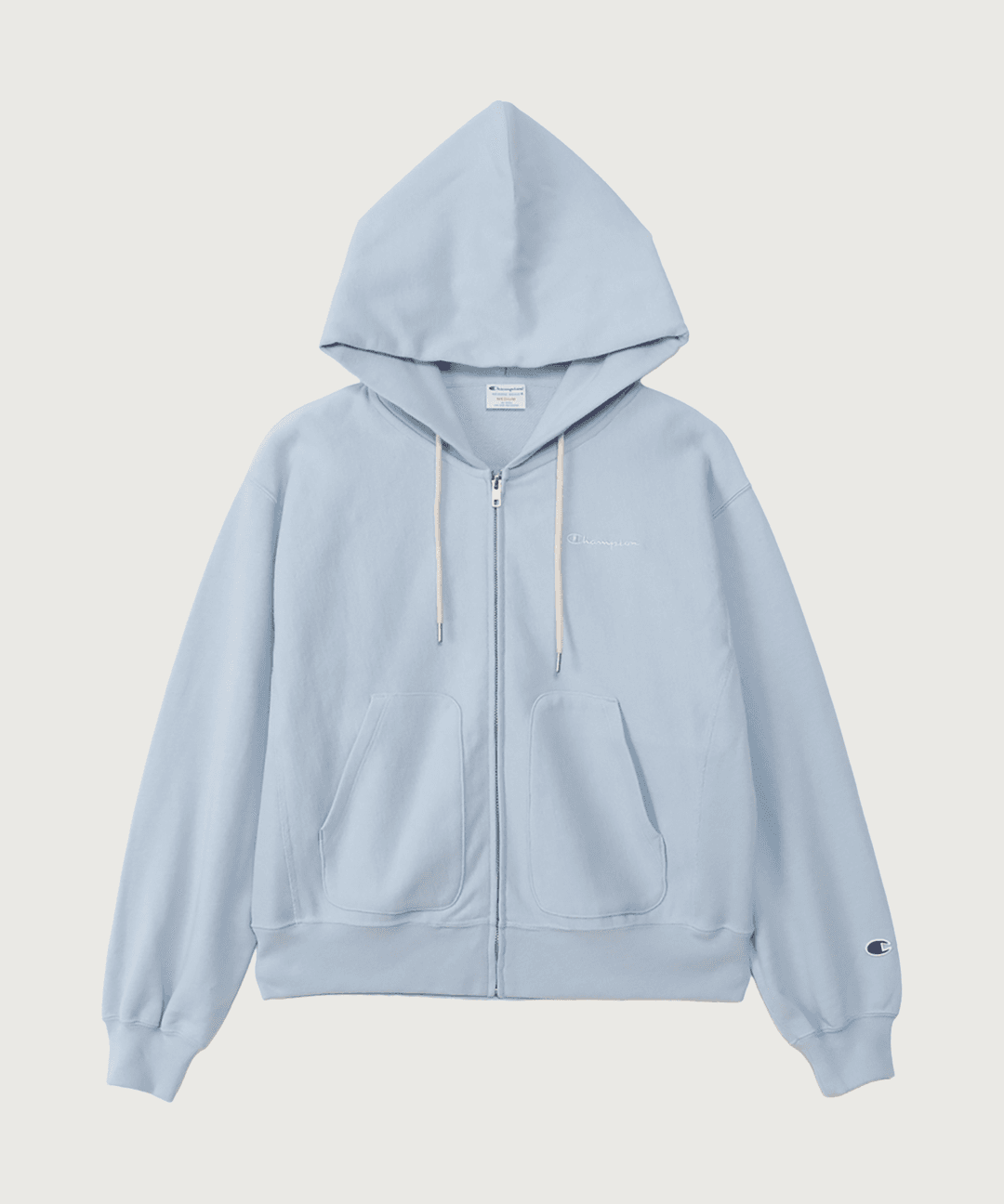 여성 리버스위브 스몰 로고 루즈핏 후드 집업 Light Blue