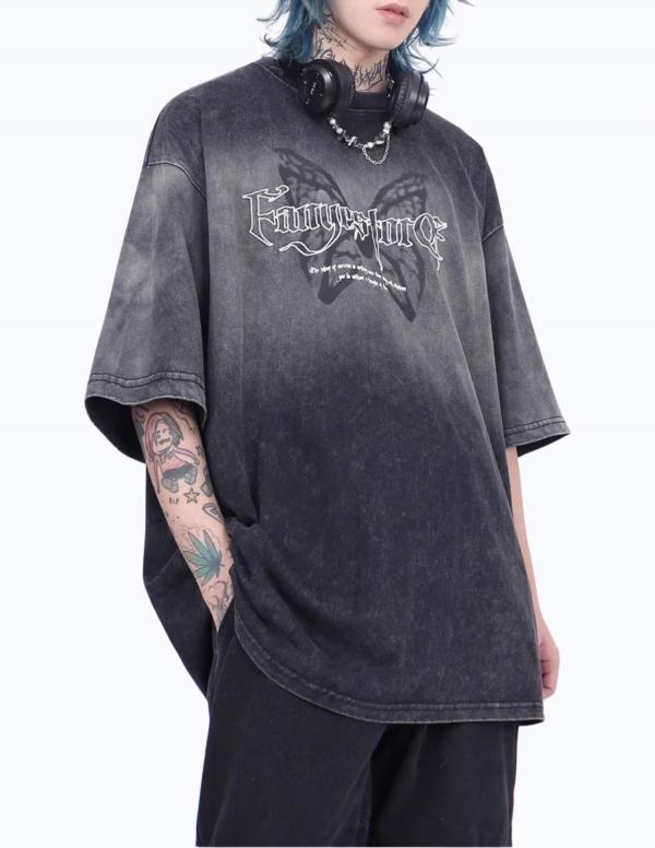 그라데이션 버터플 프린팅 오버핏 티셔츠