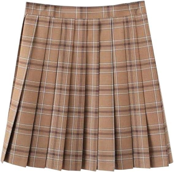 Gelory Women's Button Pleated Pleated Skirt, Mini Skirt, High Waist, A-Line, Aiming One Up, Plaid, White Line, High School Girls, Cute