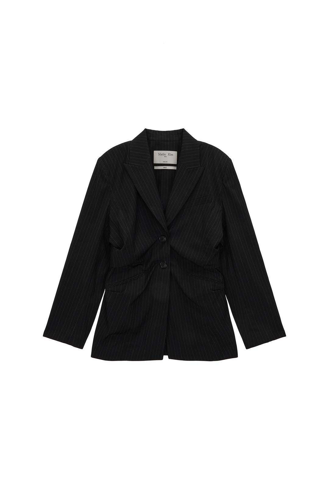 STRIPE DRAPERY BLAZER IN BLACK