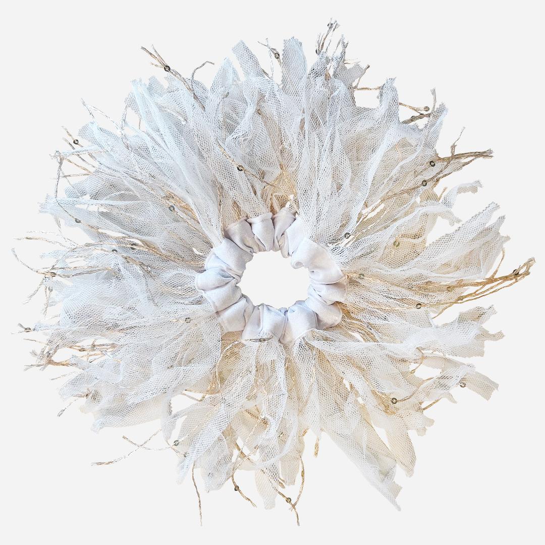 Glitter tassel scrunchie - WHITE