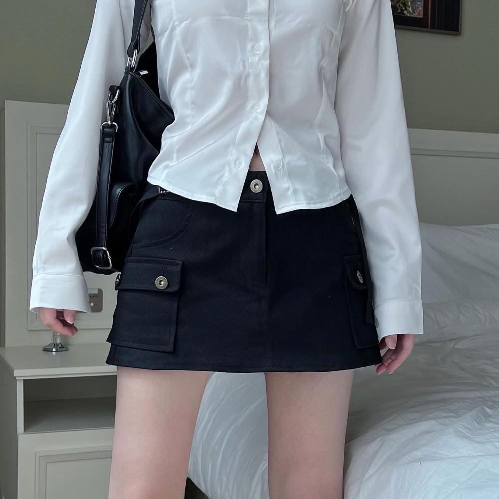 로우 벨트 버클 포켓 카키 블랙 속바지 치마 스커트