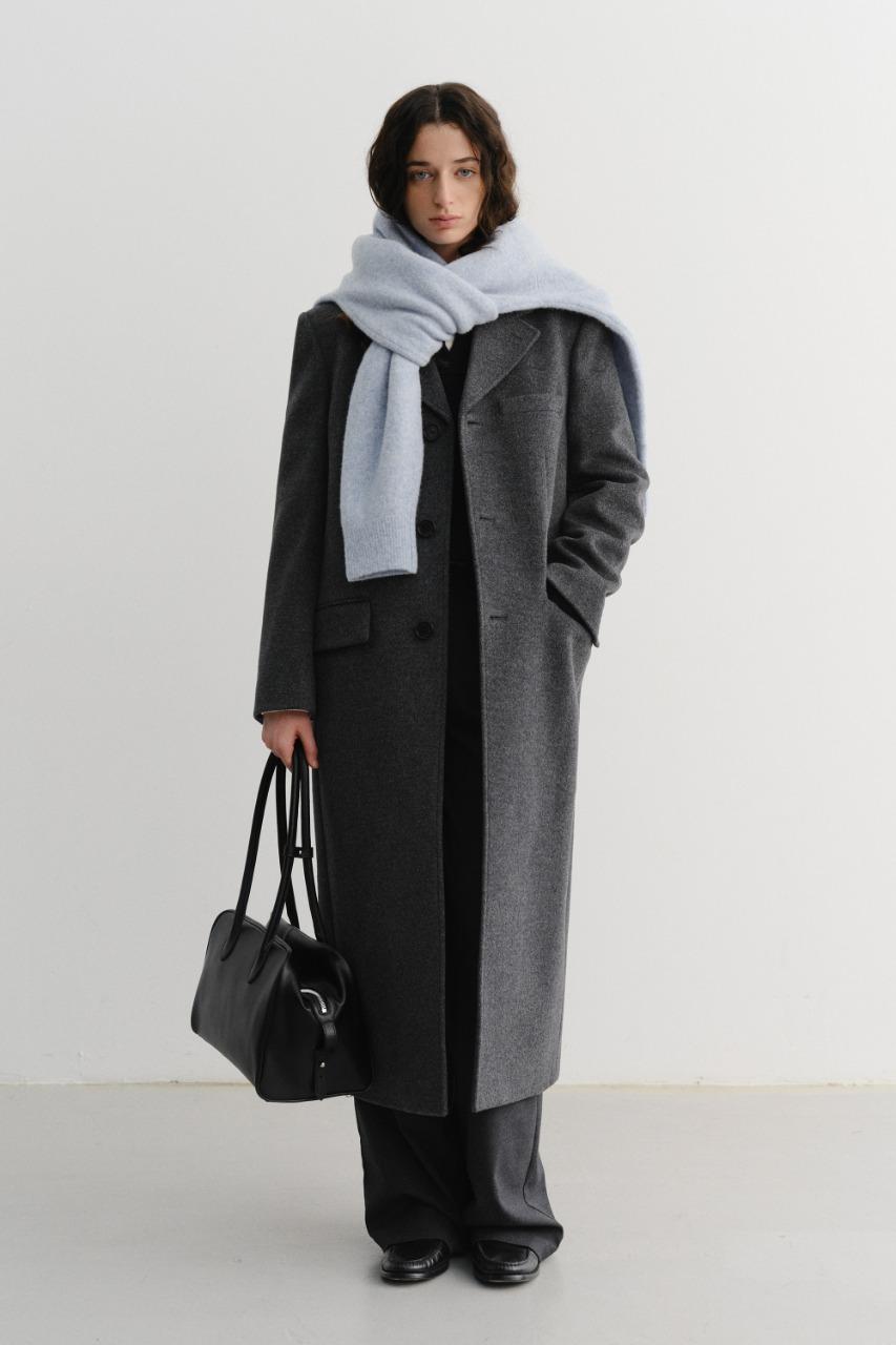 UNISEX 2-WAY 3 BUTTON CASHMERE COAT CHARCOAL GREY